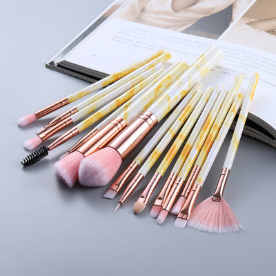 15 Marbled Design Makeup Brushes Set