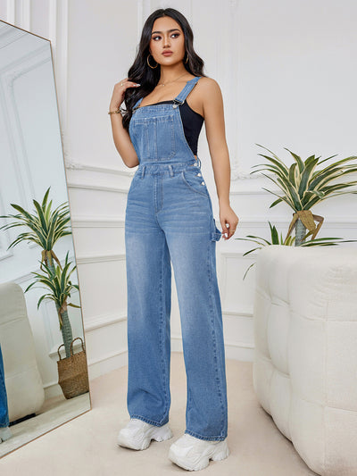 Women's Washed Denim Suspender Pants