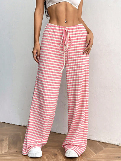 Women's Casual Striped Solid Color Drawstring Straight-leg Pants