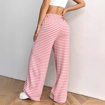 Women's Casual Striped Solid Color Drawstring Straight-leg Pants